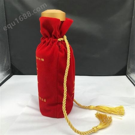 红色烫金丝绒酒布袋 喜庆艳丽酒袋子 环保透气束口袋