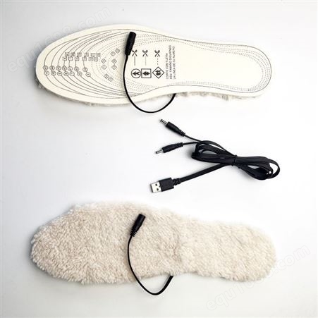 跨境电热鞋垫可裁剪不同尺码软胶底羊羔绒面保暖鞋垫USB插口电热